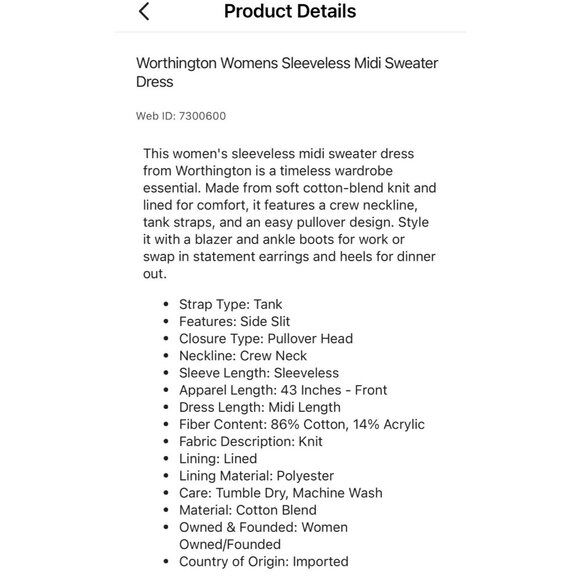 NWT-Worthington Womens Sleeveless Midi Sweater Dress Navy XS side slit slip - Picture 4 of 15